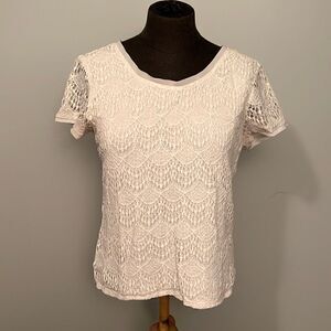 Verve Ami White Short Sleeve Lace Overlay Top